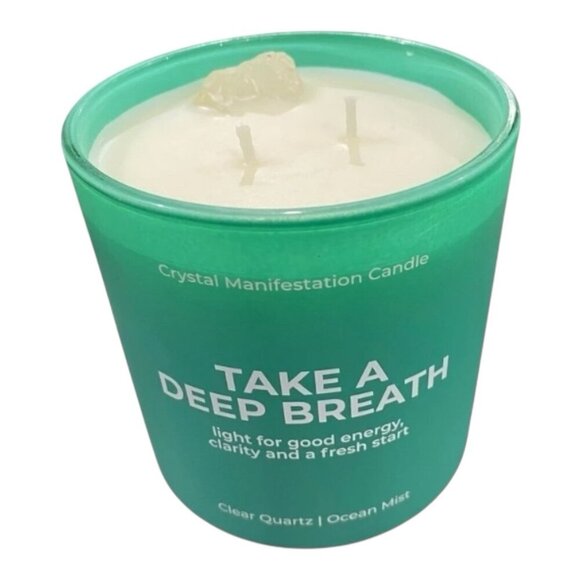 Jill & Ally Take A Deep Breath Clear Quartz Crystal Manifestation Candle Ocean - Picture 1 of 6
